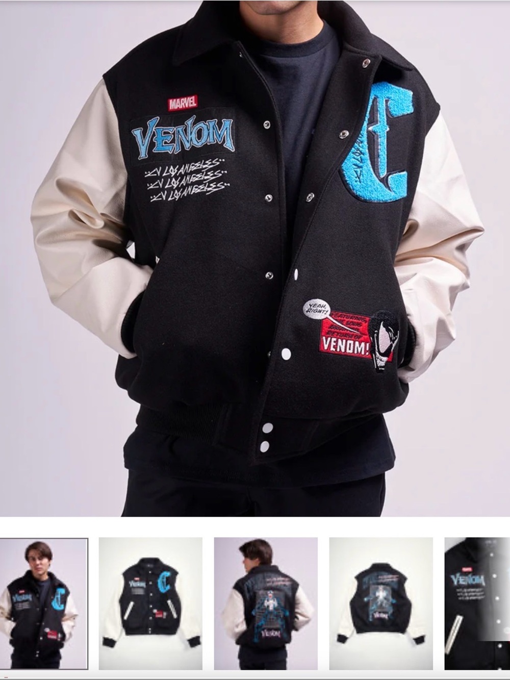 Marvel Venom Varsity Jacket - Black, Cream & Blue Accents